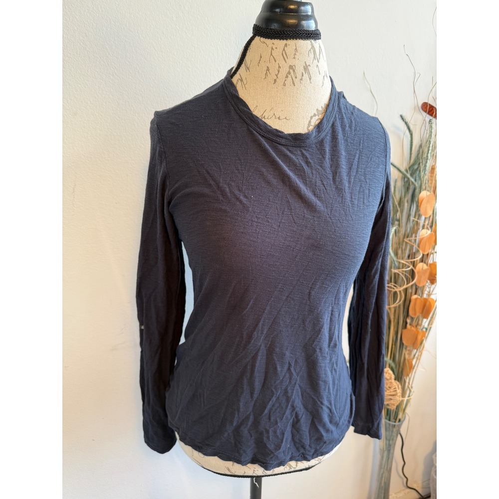 James Perse Womens blueSlub Jersey Long Sleeve Crew Neck Tee Size 2